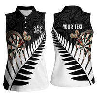 Personalised New Zealand Darts Women Sleeveless Polo Shirt Silver Fern Aotearoa Maori Pattern LT14 - Polynesian Pride