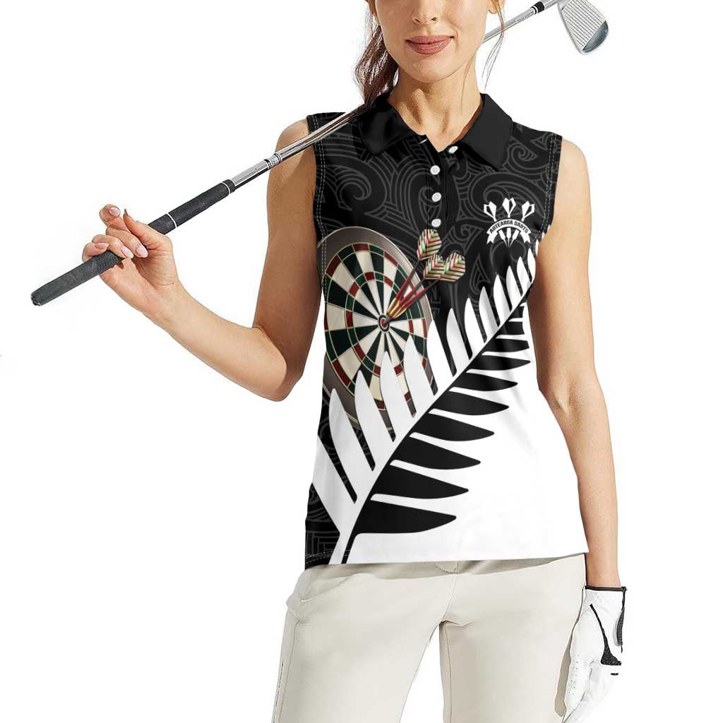 Personalised New Zealand Darts Women Sleeveless Polo Shirt Silver Fern Aotearoa Maori Pattern LT14 - Polynesian Pride