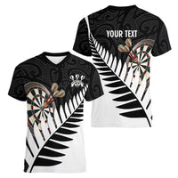 Personalised New Zealand Darts Women V-Neck T-Shirt Silver Fern Aotearoa Maori Pattern LT14 - Polynesian Pride
