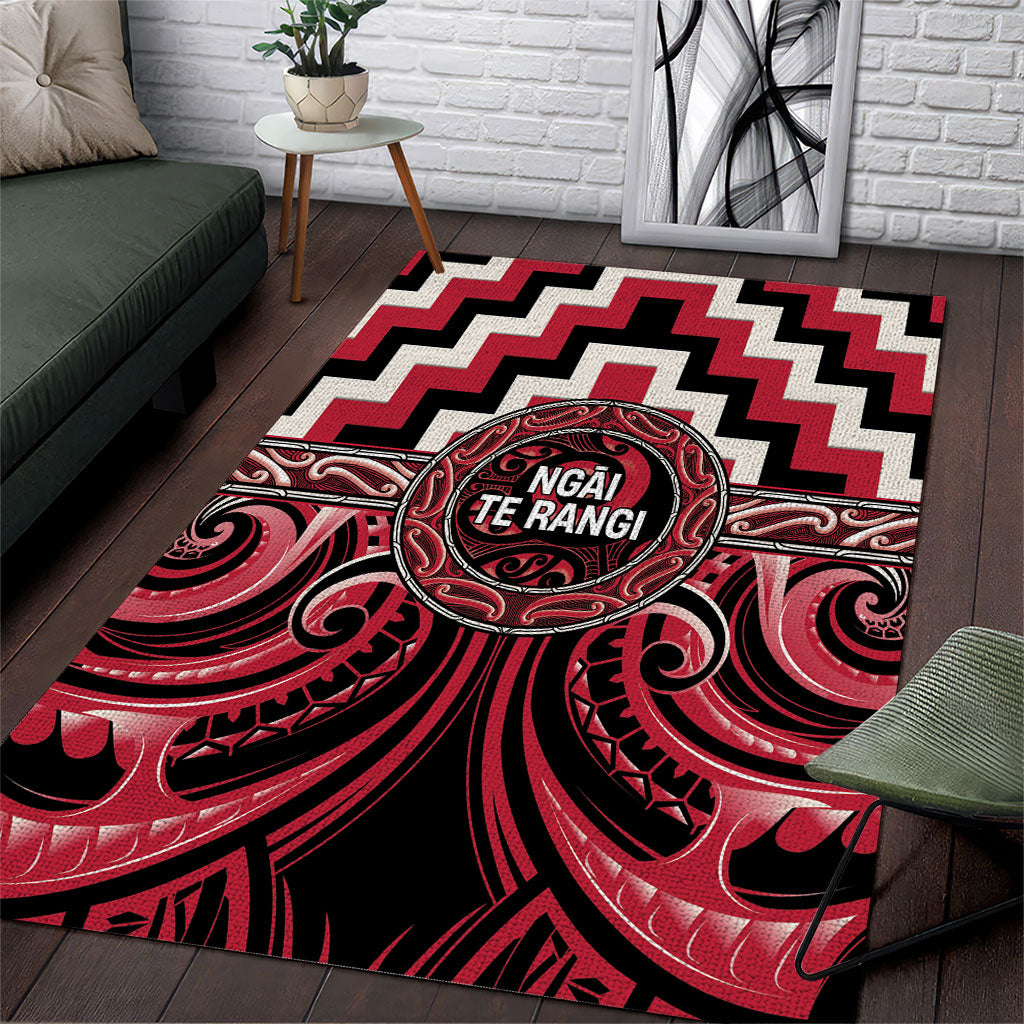 Aotearoa Ngai Te Rangi Area Rug Maori Iwi Poutama Puhoro Tattoo LT14 Red - Polynesian Pride