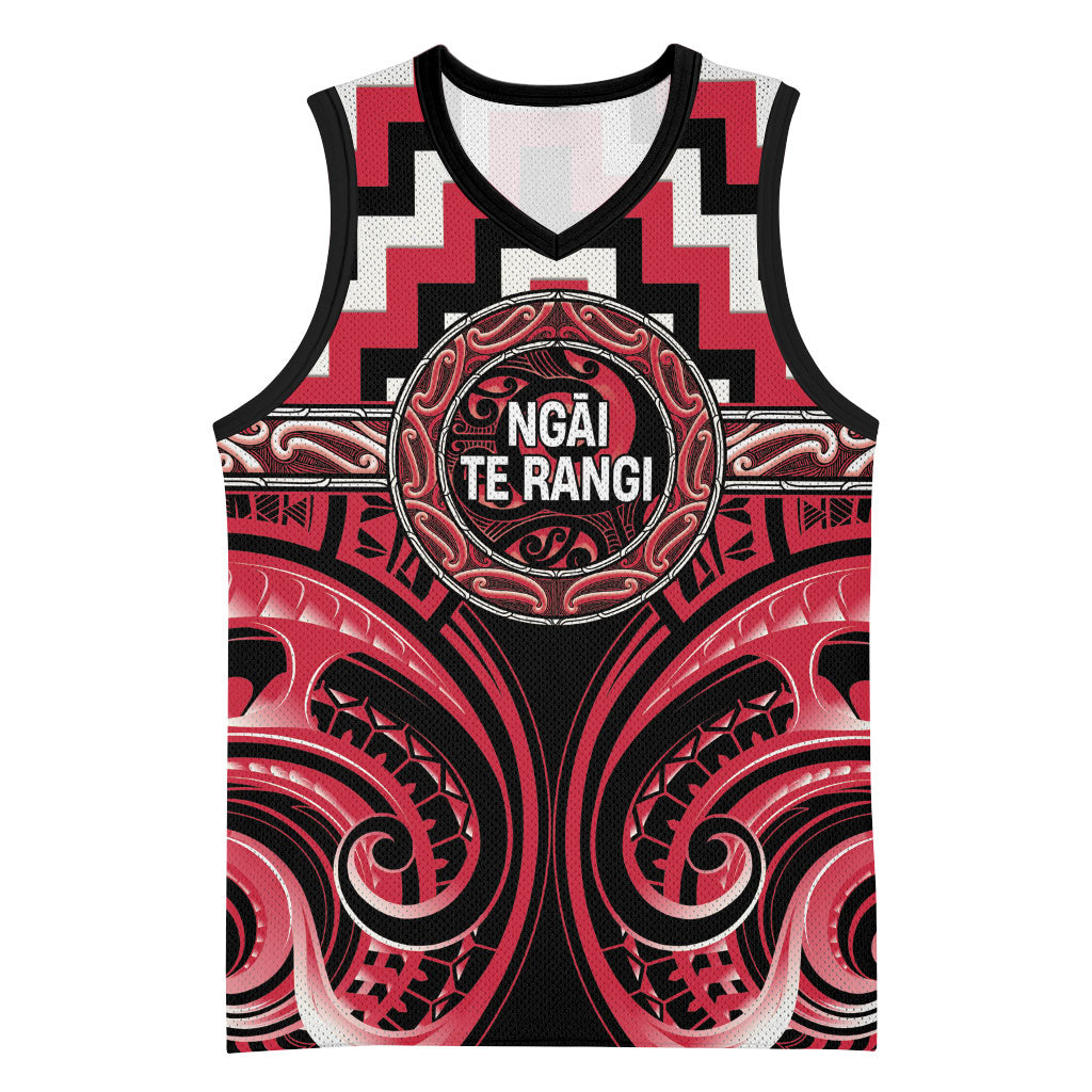 Aotearoa Ngai Te Rangi Personalised Basketball Jersey Maori Iwi Poutama Puhoro Tattoo LT14 Unisex Red - Polynesian Pride
