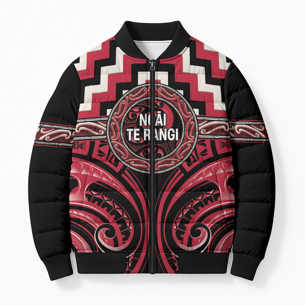 Aotearoa Ngai Te Rangi Personalised Bomber Puffer Jacket Maori Iwi Poutama Puhoro Tattoo LT14 Unisex Red - Polynesian Pride