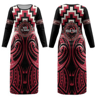 Aotearoa Ngai Te Rangi Personalised Couples Matching Long Sleeve Bodycon Dress and Long Sleeve Button Shirt Maori Iwi Poutama Puhoro Tattoo LT14 - Polynesian Pride
