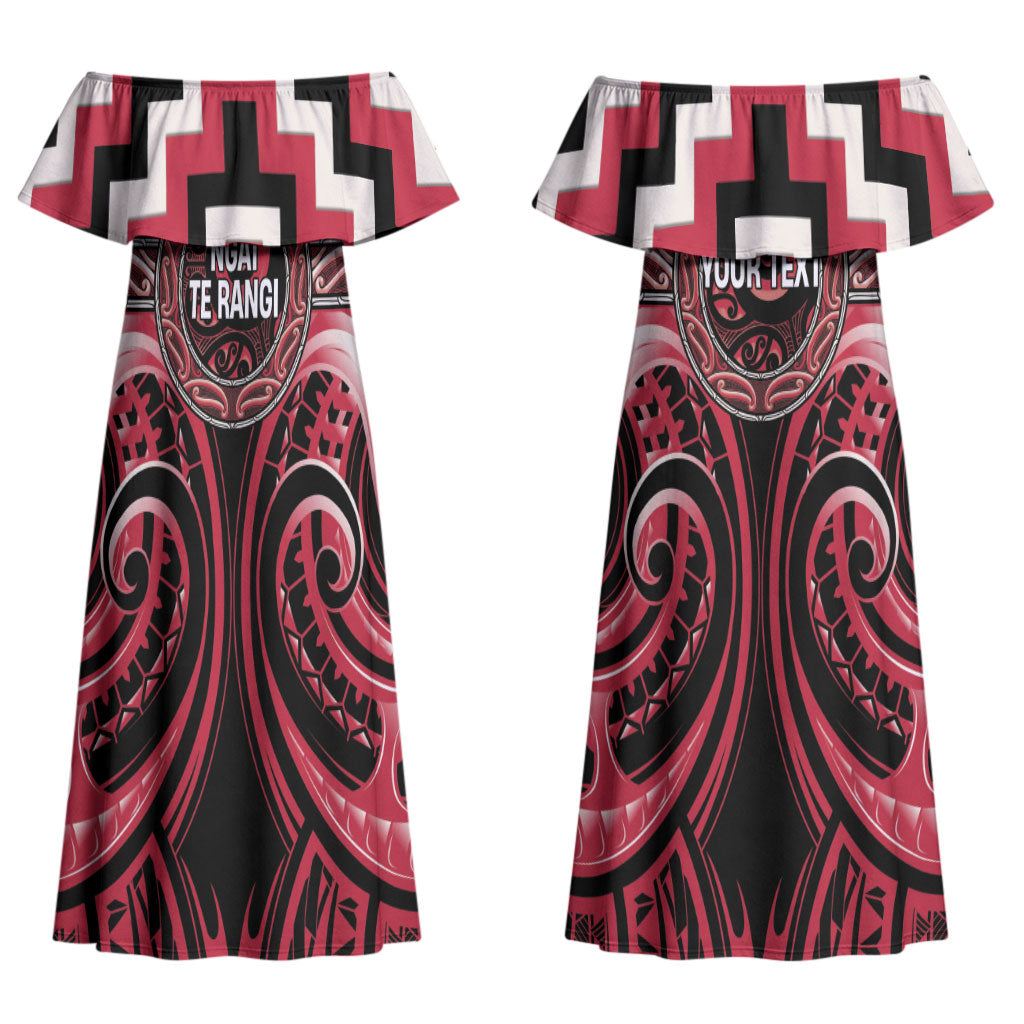Aotearoa Ngai Te Rangi Personalised Couples Matching Off Shoulder Maxi Dress and Long Sleeve Button Shirt Maori Iwi Poutama Puhoro Tattoo LT14 - Polynesian Pride