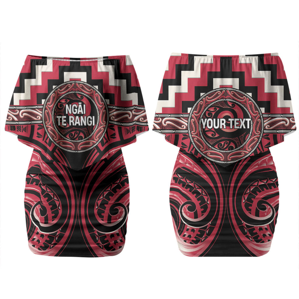 Aotearoa Ngai Te Rangi Personalised Couples Matching Off Shoulder Short Dress and Long Sleeve Button Shirt Maori Iwi Poutama Puhoro Tattoo LT14 - Polynesian Pride