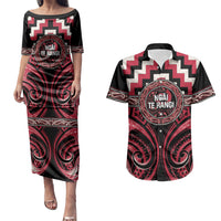 Aotearoa Ngai Te Rangi Personalised Couples Matching Puletasi and Hawaiian Shirt Maori Iwi Poutama Puhoro Tattoo LT14 Red - Polynesian Pride