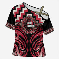 Aotearoa Ngai Te Rangi Personalised Cross Shoulder Shirt Maori Iwi Poutama Puhoro Tattoo LT14 Female Red - Polynesian Pride