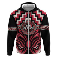 Aotearoa Ngai Te Rangi Personalised Hoodie Maori Iwi Poutama Puhoro Tattoo LT14 Zip Hoodie Red - Polynesian Pride