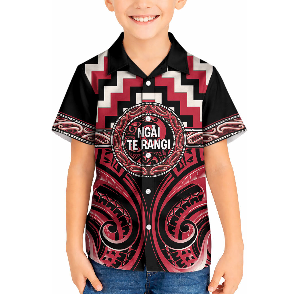 Aotearoa Ngai Te Rangi Personalised Kid Hawaiian Shirt Maori Iwi Poutama Puhoro Tattoo LT14 Kid Red - Polynesian Pride