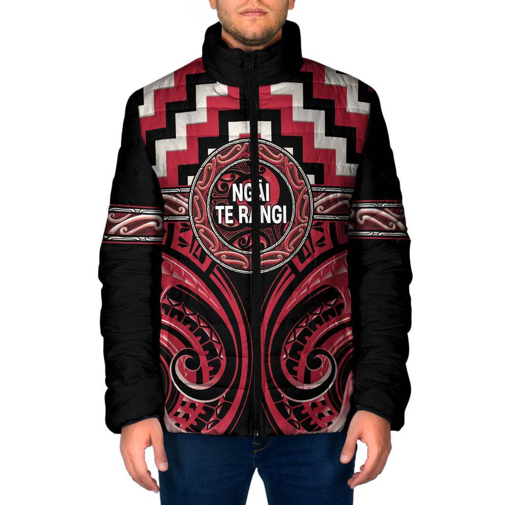 Aotearoa Ngai Te Rangi Personalised Padded Jacket Maori Iwi Poutama Puhoro Tattoo LT14 Men Red - Polynesian Pride