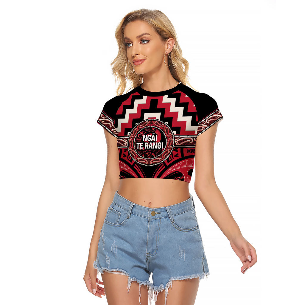 Aotearoa Ngai Te Rangi Personalised Raglan Cropped T Shirt Maori Iwi Poutama Puhoro Tattoo LT14 Female Red - Polynesian Pride