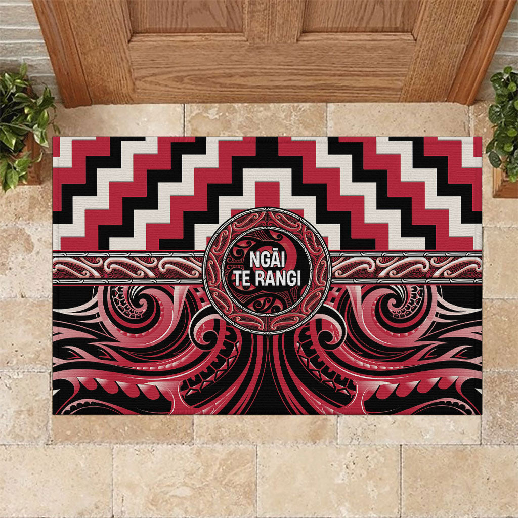 Aotearoa Ngai Te Rangi Rubber Doormat Maori Iwi Poutama Puhoro Tattoo LT14 Red - Polynesian Pride