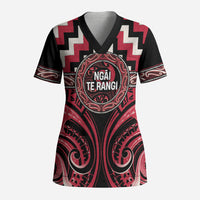 Aotearoa Ngai Te Rangi Personalised Scrub Top Maori Iwi Poutama Puhoro Tattoo LT14 Adult Red - Polynesian Pride