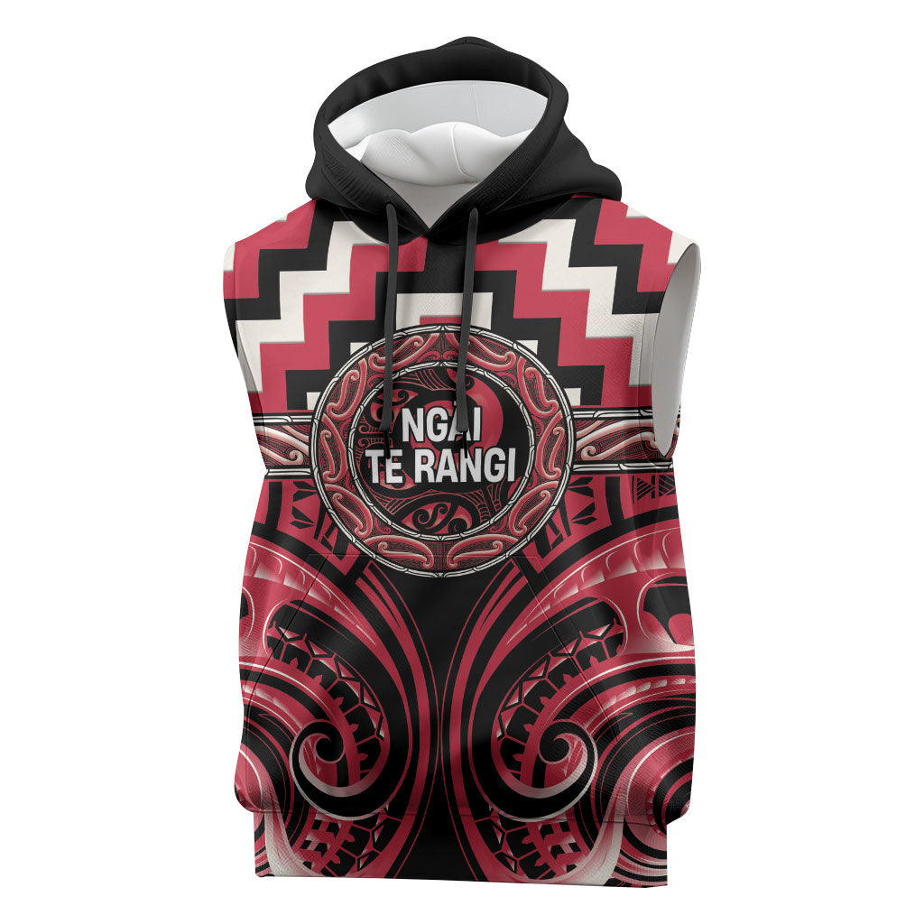 Aotearoa Ngai Te Rangi Personalised Sleeveless Hoodie Maori Iwi Poutama Puhoro Tattoo LT14 Red - Polynesian Pride