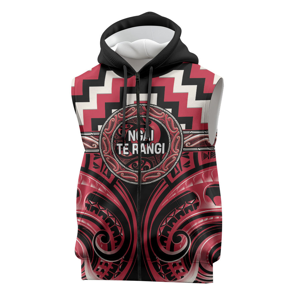 Aotearoa Ngai Te Rangi Personalised Sleeveless Zip Hoodie Maori Iwi Poutama Puhoro Tattoo LT14 Red - Polynesian Pride