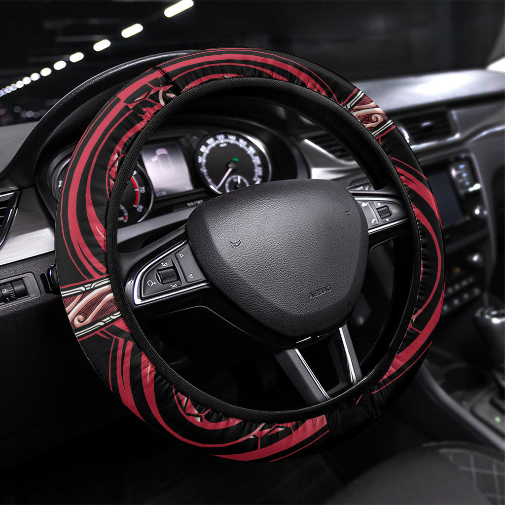 Aotearoa Ngai Te Rangi Steering Wheel Cover Maori Iwi Poutama Puhoro Tattoo LT14 Universal Fit Red - Polynesian Pride