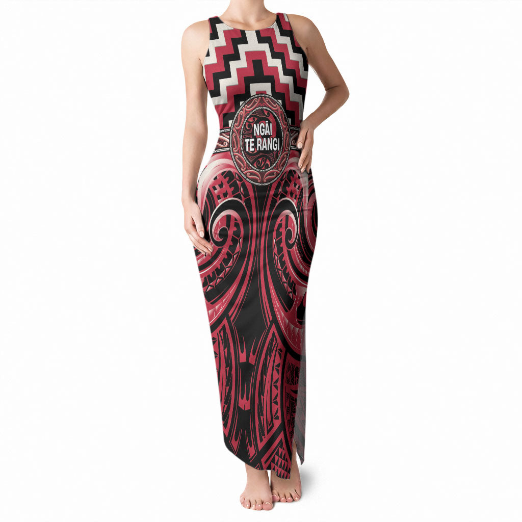 Aotearoa Ngai Te Rangi Personalised Tank Maxi Dress Maori Iwi Poutama Puhoro Tattoo LT14 Women Red - Polynesian Pride