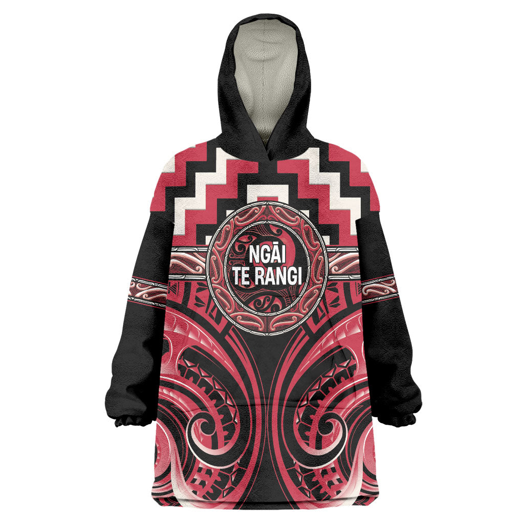 Aotearoa Ngai Te Rangi Personalised Wearable Blanket Hoodie Maori Iwi Poutama Puhoro Tattoo LT14 One Size Red - Polynesian Pride