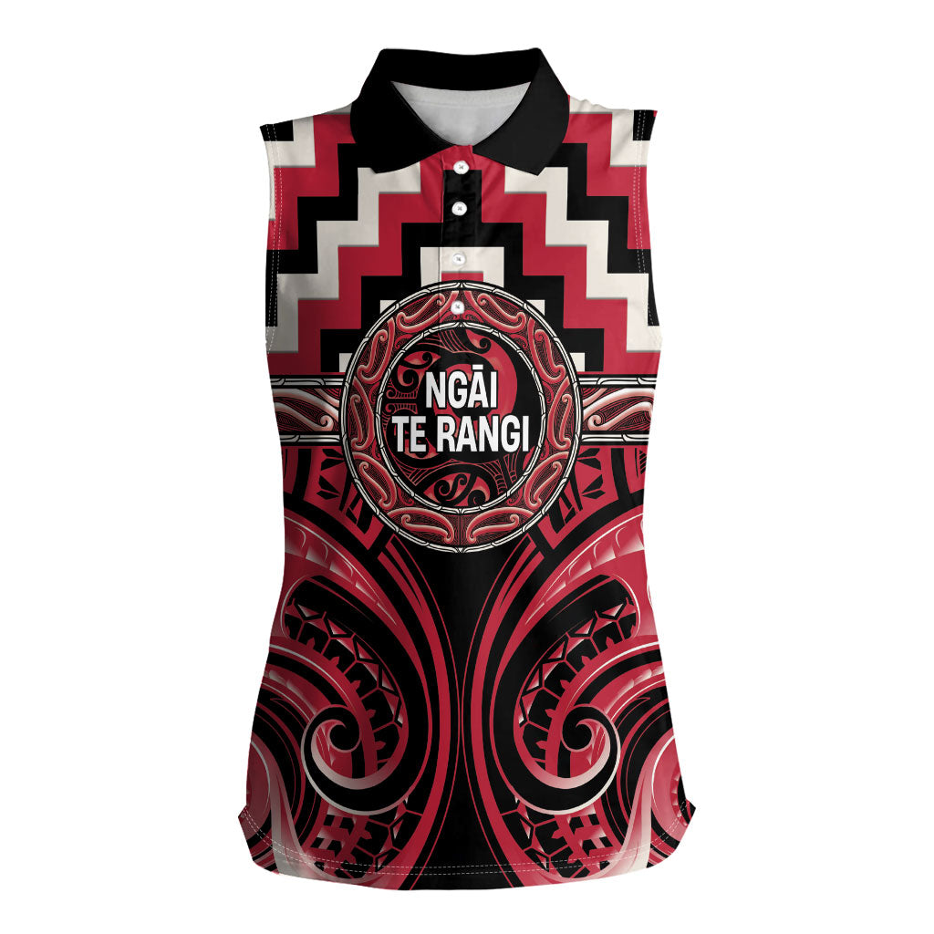 Aotearoa Ngai Te Rangi Personalised Women Sleeveless Polo Shirt Maori Iwi Poutama Puhoro Tattoo LT14 Female Red - Polynesian Pride