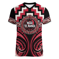 Aotearoa Ngai Te Rangi Personalised Women V-Neck T-Shirt Maori Iwi Poutama Puhoro Tattoo LT14 Female Red - Polynesian Pride