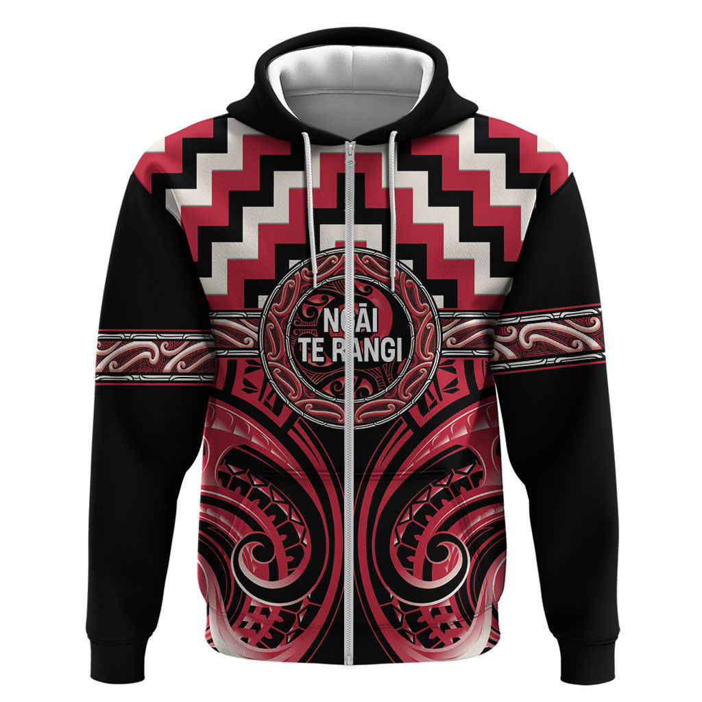 Aotearoa Ngai Te Rangi Personalised Zip Hoodie Maori Iwi Poutama Puhoro Tattoo LT14 Zip Hoodie Red - Polynesian Pride