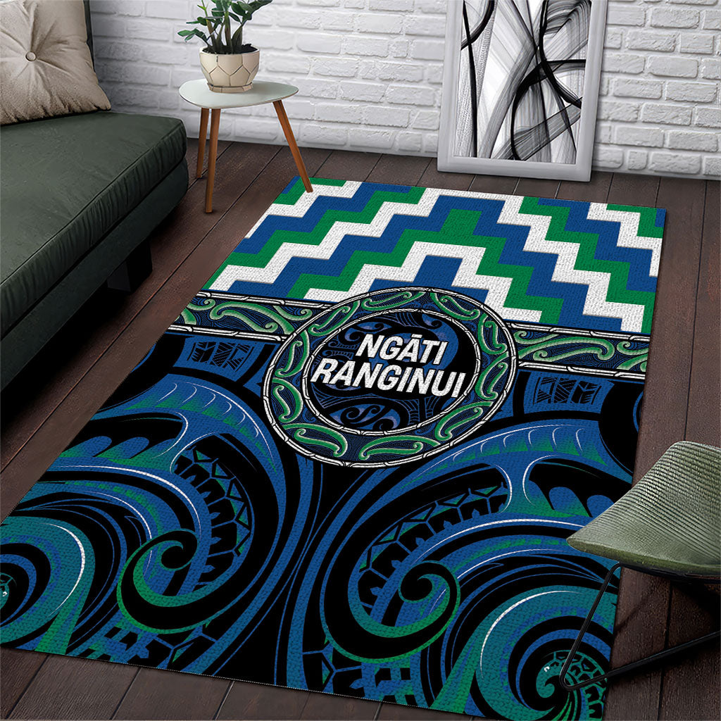 Aotearoa Ngati Ranginui Area Rug Maori Iwi Poutama Puhoro Tattoo LT14 Green - Polynesian Pride