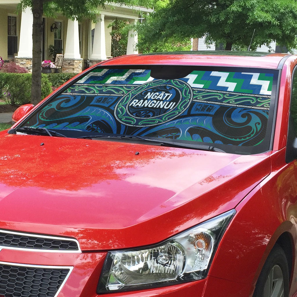 Aotearoa Ngati Ranginui Auto Sun Shade Maori Iwi Poutama Puhoro Tattoo LT14 - Polynesian Pride