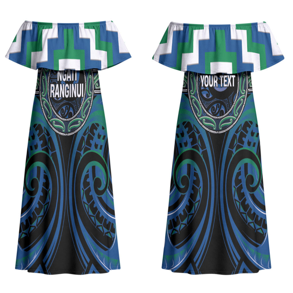 Aotearoa Ngati Ranginui Personalised Couples Matching Off Shoulder Maxi Dress and Long Sleeve Button Shirt Maori Iwi Poutama Puhoro Tattoo LT14 - Polynesian Pride