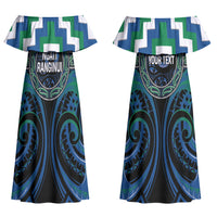 Aotearoa Ngati Ranginui Personalised Couples Matching Off Shoulder Maxi Dress and Long Sleeve Button Shirt Maori Iwi Poutama Puhoro Tattoo LT14 - Polynesian Pride