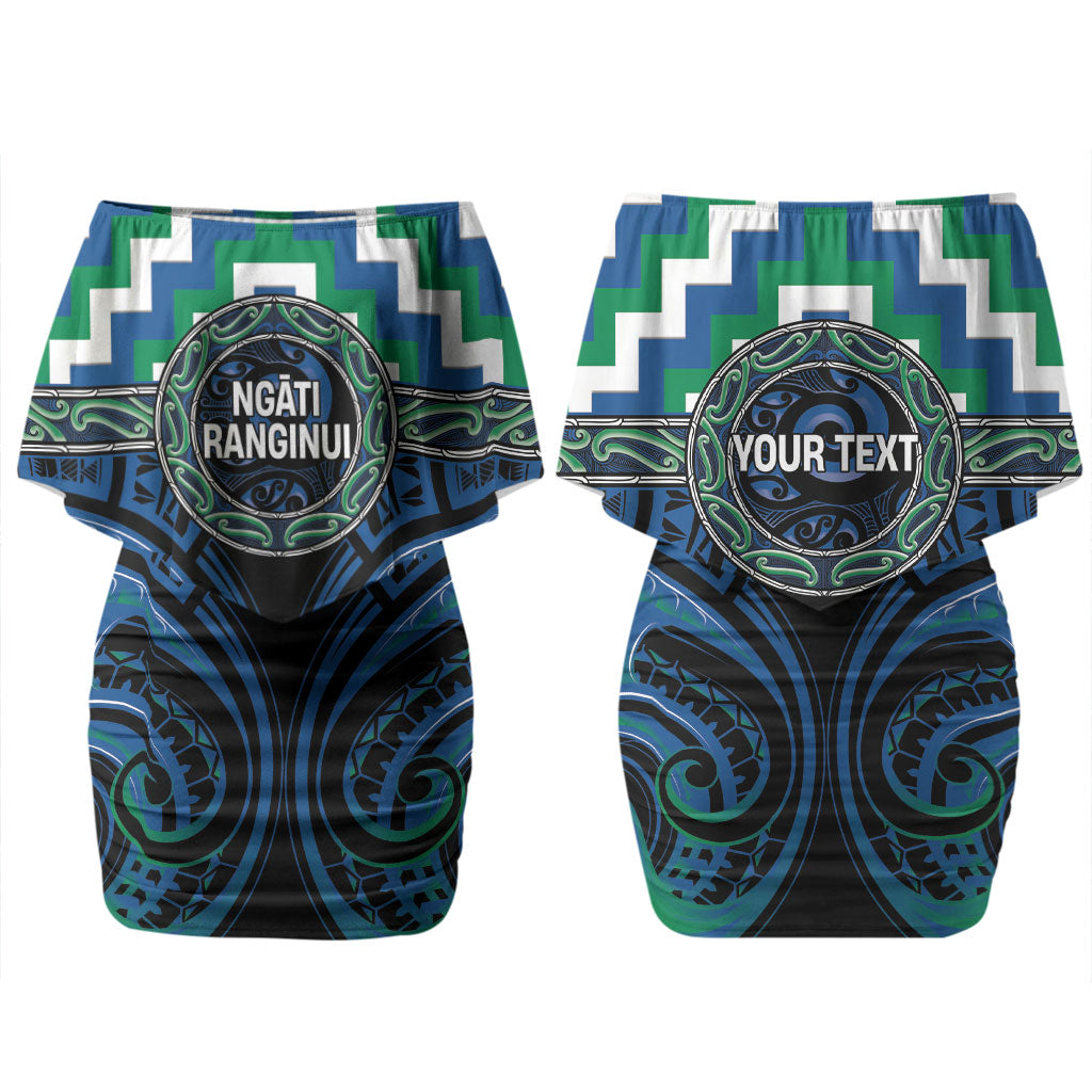 Aotearoa Ngati Ranginui Personalised Couples Matching Off Shoulder Short Dress and Long Sleeve Button Shirt Maori Iwi Poutama Puhoro Tattoo LT14 - Polynesian Pride