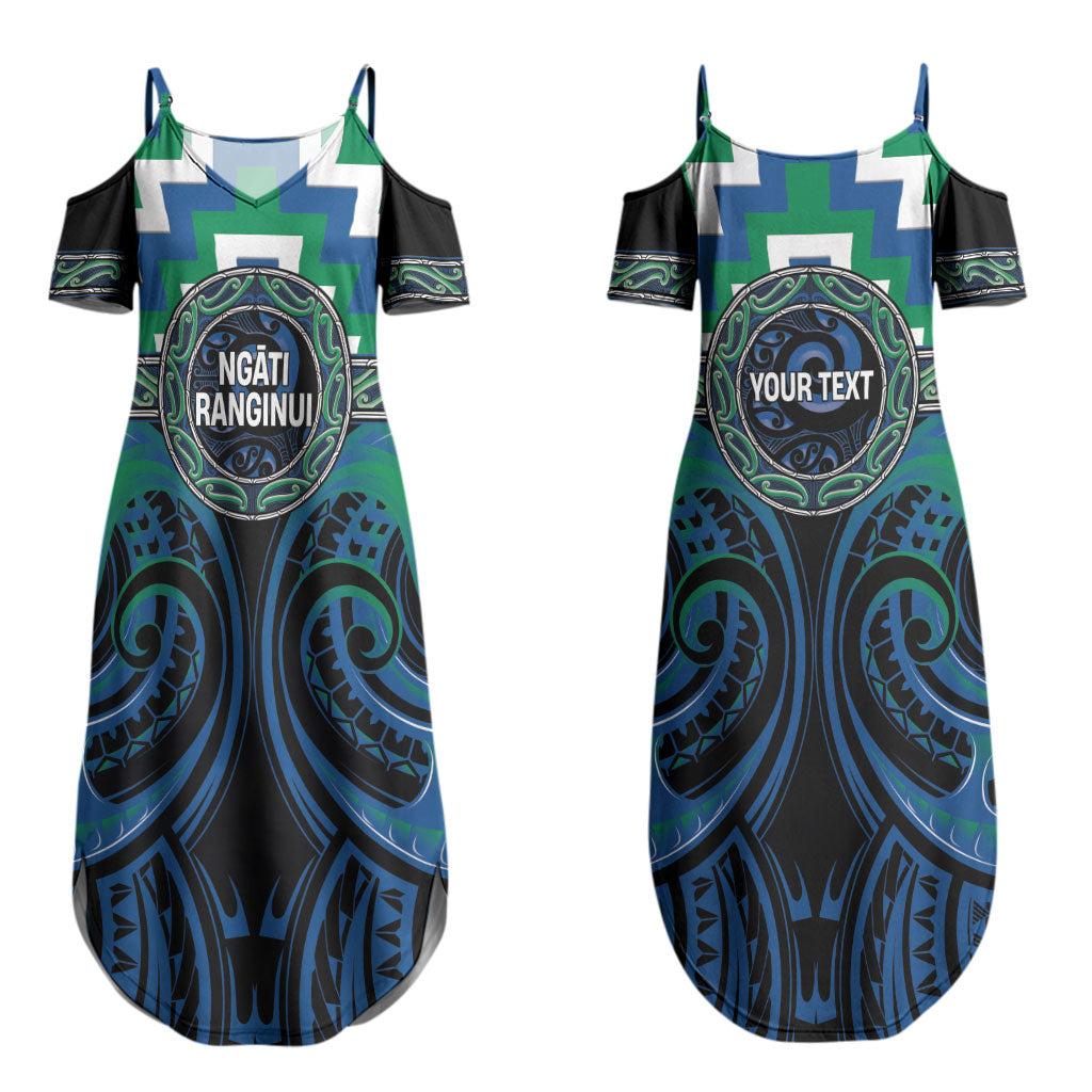 Aotearoa Ngati Ranginui Personalised Couples Matching Summer Maxi Dress and Long Sleeve Button Shirt Maori Iwi Poutama Puhoro Tattoo LT14 - Polynesian Pride