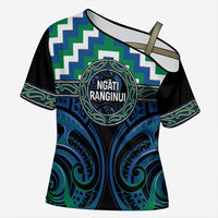 Aotearoa Ngati Ranginui Personalised Cross Shoulder Shirt Maori Iwi Poutama Puhoro Tattoo LT14 Female Green - Polynesian Pride
