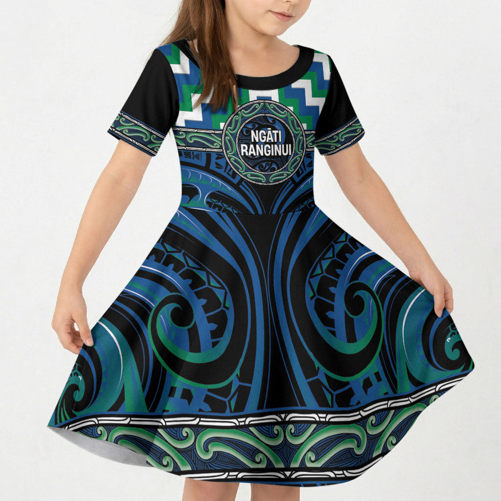 Aotearoa Ngati Ranginui Personalised Kid Short Sleeve Dress Maori Iwi Poutama Puhoro Tattoo LT14 KID Green - Polynesian Pride