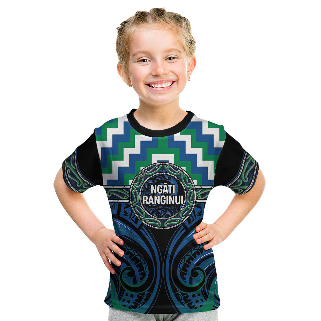 Aotearoa Ngati Ranginui Personalised Kid T Shirt Maori Iwi Poutama Puhoro Tattoo LT14 Green - Polynesian Pride