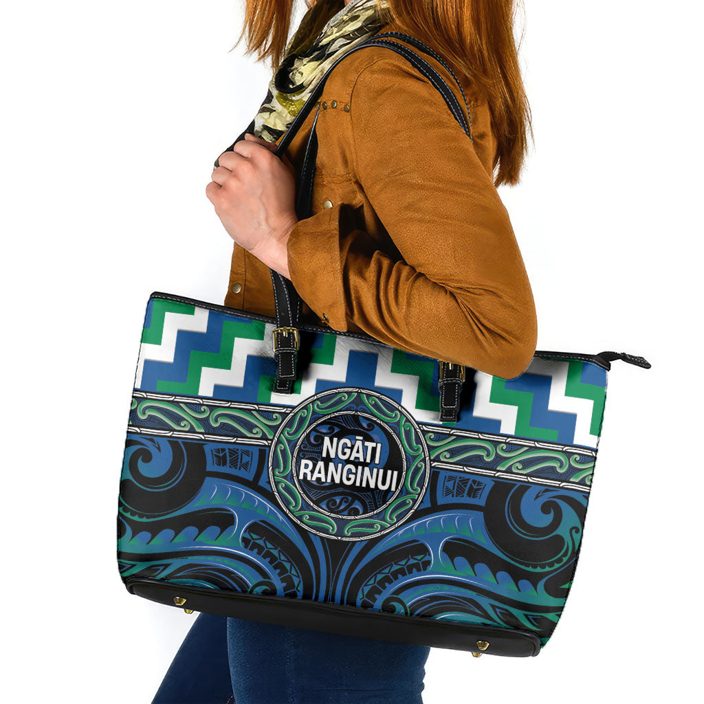 Aotearoa Ngati Ranginui Leather Tote Bag Maori Iwi Poutama Puhoro Tattoo LT14 Green - Polynesian Pride