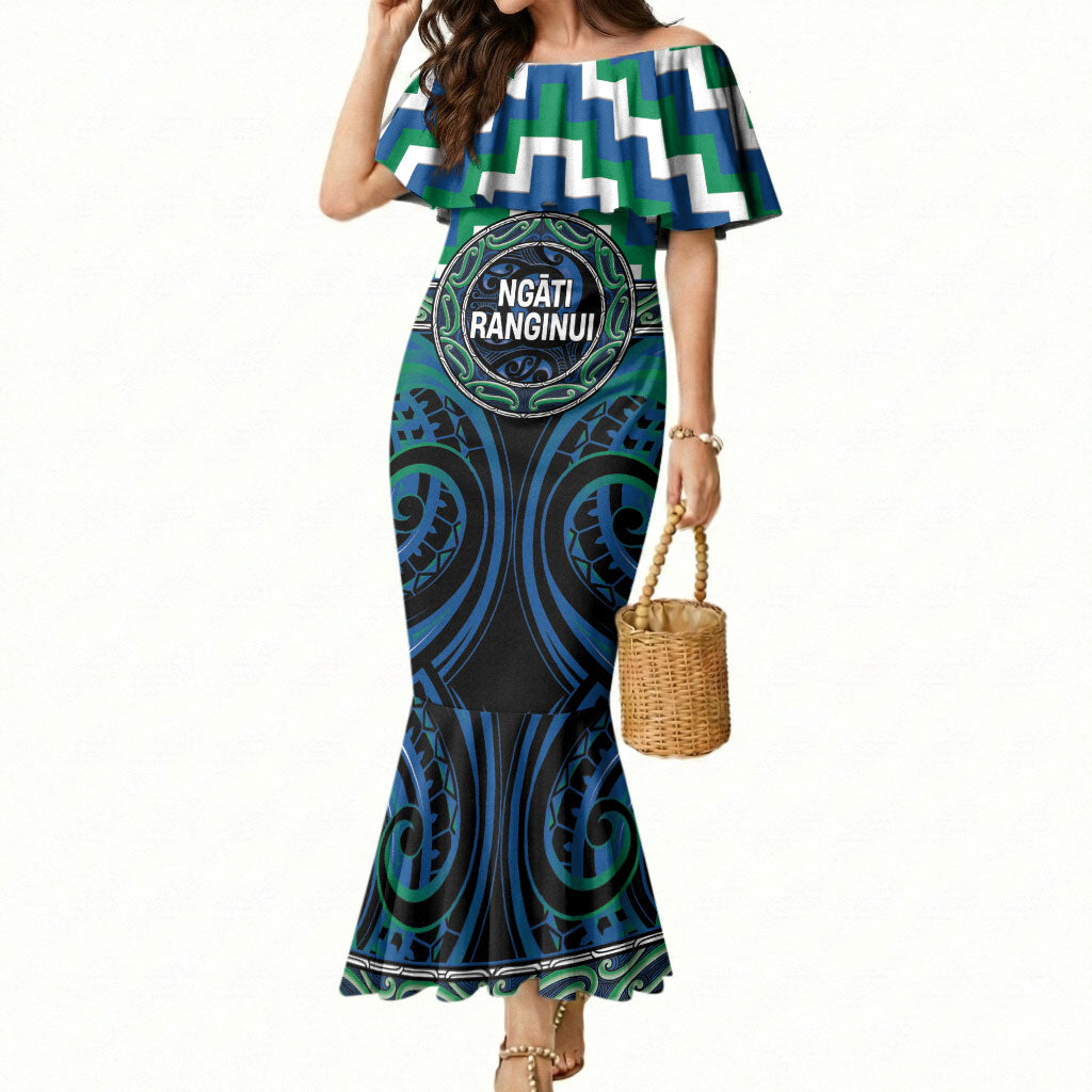 Aotearoa Ngati Ranginui Personalised Mermaid Dress Maori Iwi Poutama Puhoro Tattoo LT14 Women Green - Polynesian Pride