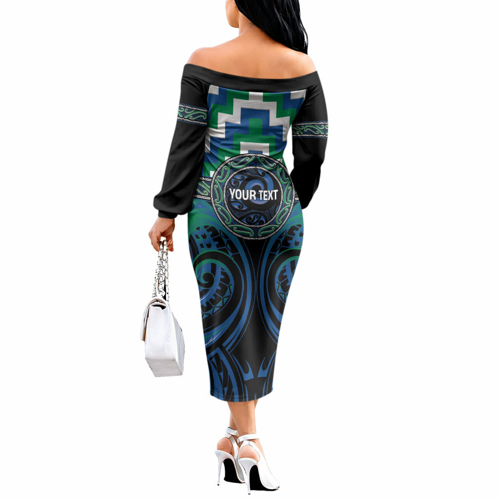 Aotearoa Ngati Ranginui Personalised Off The Shoulder Long Sleeve Dress Maori Iwi Poutama Puhoro Tattoo LT14 - Polynesian Pride