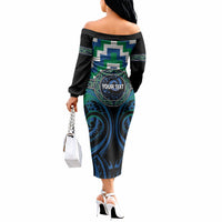 Aotearoa Ngati Ranginui Personalised Off The Shoulder Long Sleeve Dress Maori Iwi Poutama Puhoro Tattoo LT14 - Polynesian Pride