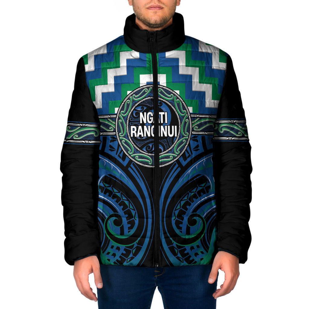 Aotearoa Ngati Ranginui Personalised Padded Jacket Maori Iwi Poutama Puhoro Tattoo LT14 Men Green - Polynesian Pride