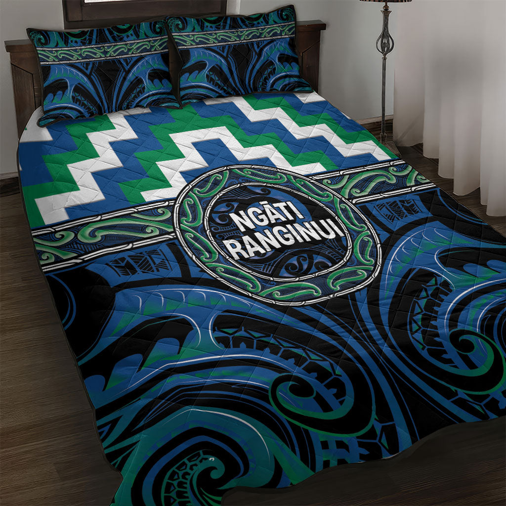 Aotearoa Ngati Ranginui Quilt Bed Set Maori Iwi Poutama Puhoro Tattoo LT14 Green - Polynesian Pride