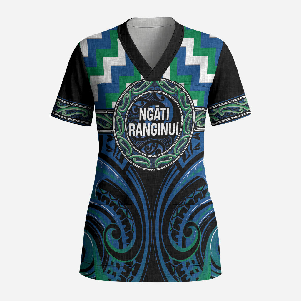 Aotearoa Ngati Ranginui Personalised Scrub Top Maori Iwi Poutama Puhoro Tattoo LT14 Adult Green - Polynesian Pride