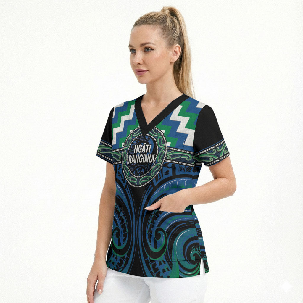 Aotearoa Ngati Ranginui Personalised Scrub Top Maori Iwi Poutama Puhoro Tattoo LT14 - Polynesian Pride