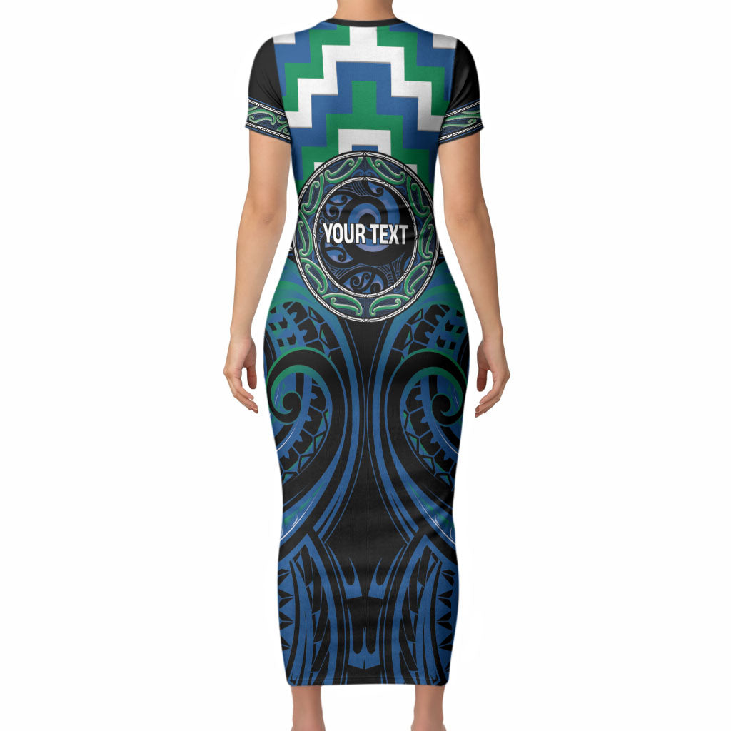 Aotearoa Ngati Ranginui Personalised Short Sleeve Bodycon Dress Maori Iwi Poutama Puhoro Tattoo LT14 - Polynesian Pride