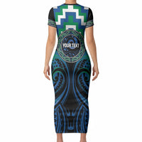 Aotearoa Ngati Ranginui Personalised Short Sleeve Bodycon Dress Maori Iwi Poutama Puhoro Tattoo LT14 - Polynesian Pride