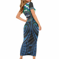Aotearoa Ngati Ranginui Personalised Short Sleeve Bodycon Dress Maori Iwi Poutama Puhoro Tattoo LT14 - Polynesian Pride