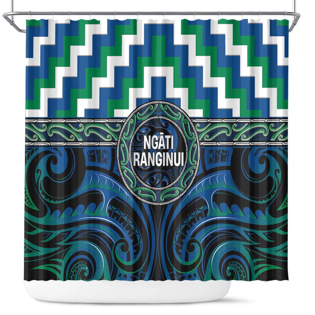 Aotearoa Ngati Ranginui Shower Curtain Maori Iwi Poutama Puhoro Tattoo LT14 Green - Polynesian Pride