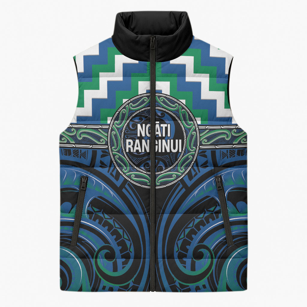 Aotearoa Ngati Ranginui Personalised Sleeveless Puffer Jacket Maori Iwi Poutama Puhoro Tattoo LT14 Unisex Green - Polynesian Pride