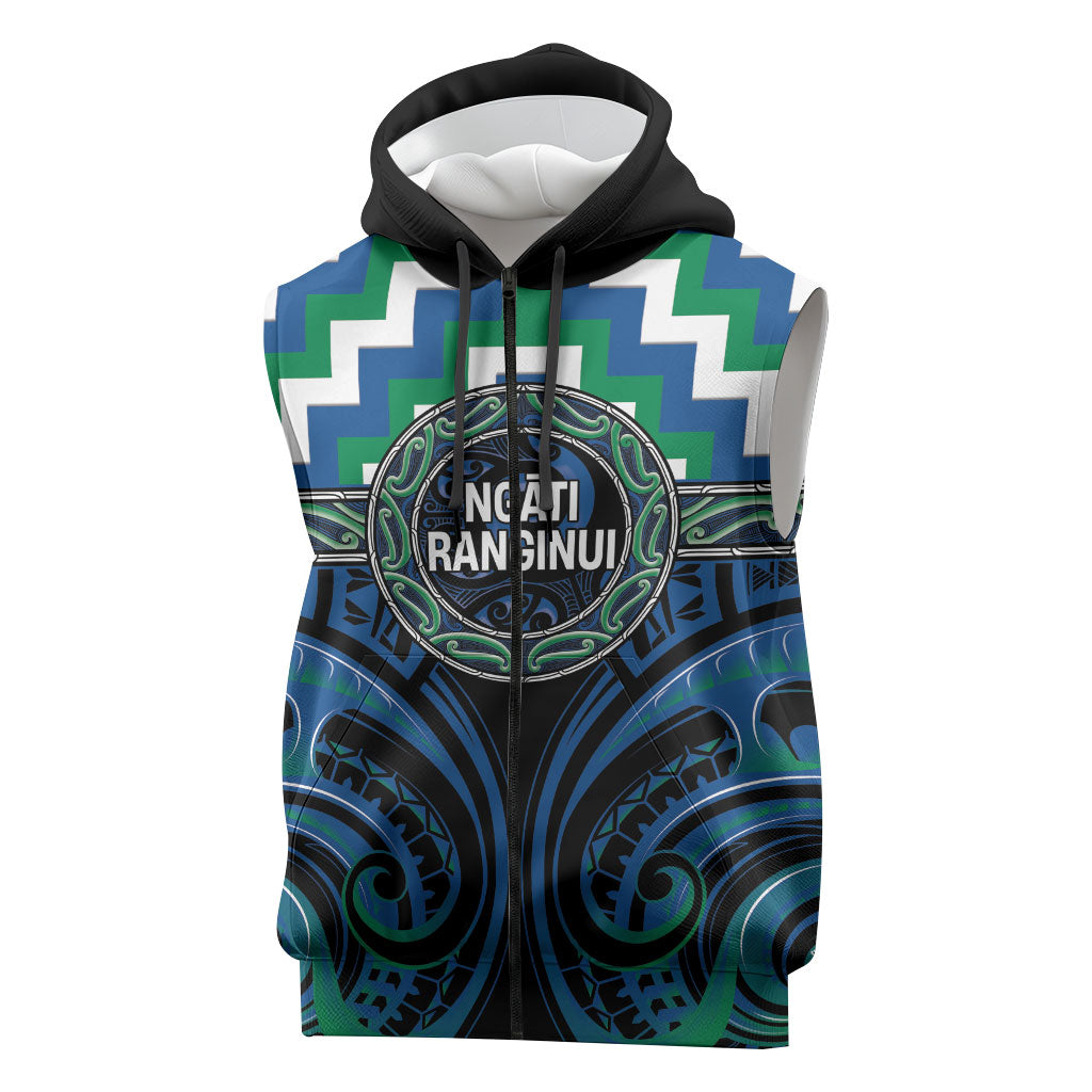 Aotearoa Ngati Ranginui Personalised Sleeveless Zip Hoodie Maori Iwi Poutama Puhoro Tattoo LT14 Green - Polynesian Pride