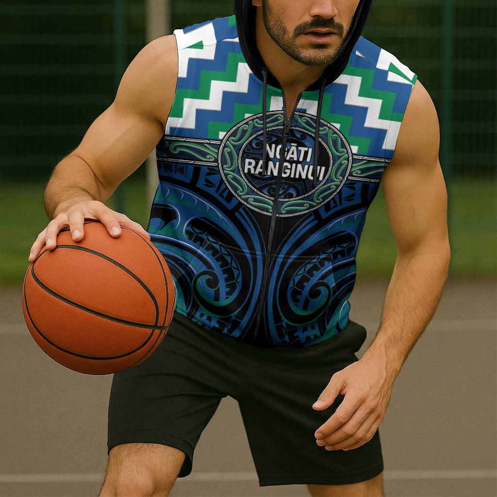 Aotearoa Ngati Ranginui Personalised Sleeveless Zip Hoodie Maori Iwi Poutama Puhoro Tattoo LT14 - Polynesian Pride