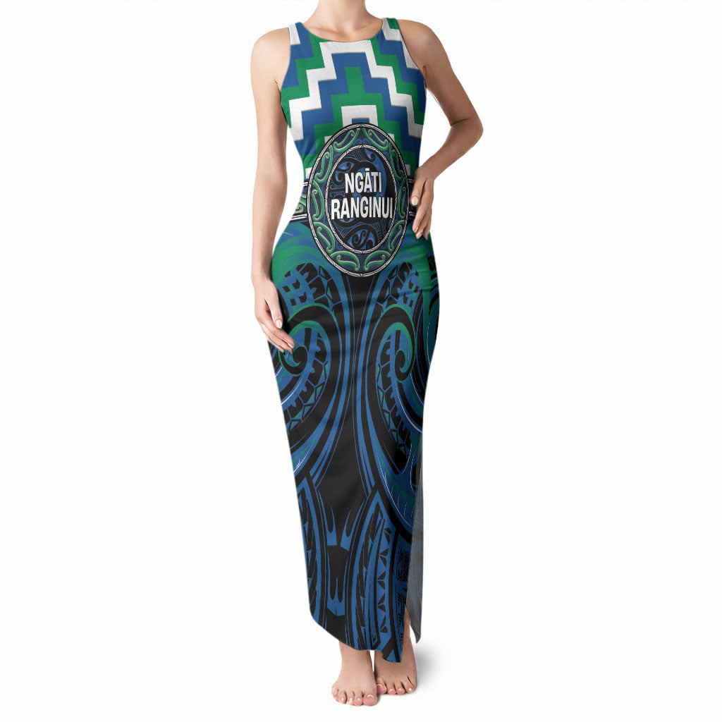 Aotearoa Ngati Ranginui Personalised Tank Maxi Dress Maori Iwi Poutama Puhoro Tattoo LT14 Women Green - Polynesian Pride